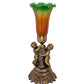 Meyda Lighting Tiffany Pond Lily Amber/Green 13" Antique Brass Twin Cherub Table Lamp With Amber & Green Shade Glass