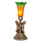 Meyda Lighting Tiffany Pond Lily Amber/Green 13" Antique Brass Twin Cherub Table Lamp With Amber & Green Shade Glass