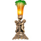 Meyda Lighting Tiffany Pond Lily Amber/Green 13" Antique Brass Twin Cherub Table Lamp With Amber & Green Shade Glass