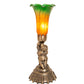 Meyda Lighting Tiffany Pond Lily Amber/Green 13" Antique Brass Twin Cherub Table Lamp With Amber & Green Shade Glass
