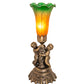 Meyda Lighting Tiffany Pond Lily Amber/Green 13" Antique Brass Twin Cherub Table Lamp With Amber & Green Shade Glass
