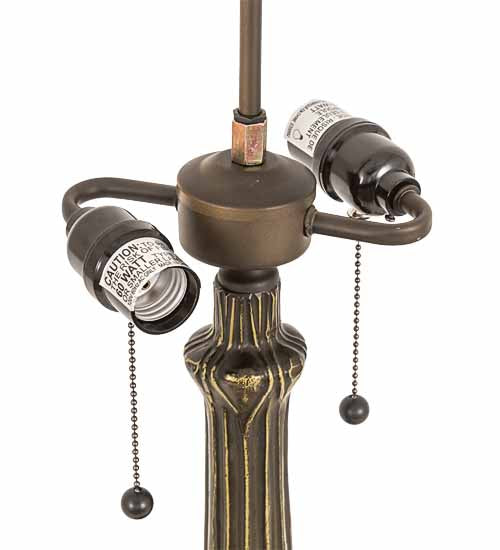 Meyda Lighting Tiffany Poppy 22" 2-Light Mahogany Bronze Table Lamp With Multi-Colored Cone Shade Glass