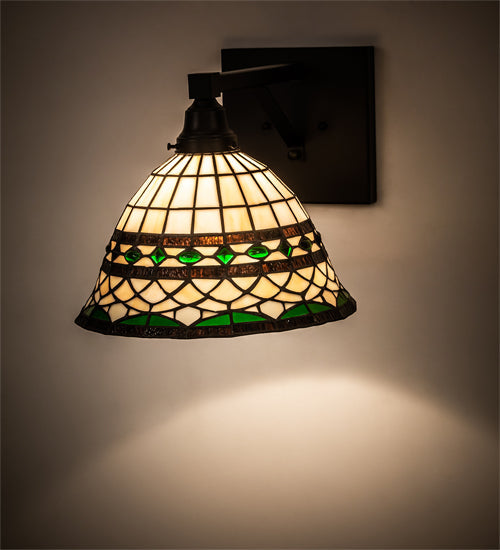 Meyda Lighting Tiffany Roman 12" Textured Black Wall Sconce With Multi-Colored Stained Shade Glass