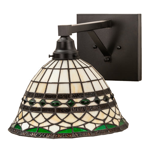 Meyda Lighting Tiffany Roman 12" Textured Black Wall Sconce With Multi-Colored Stained Shade Glass