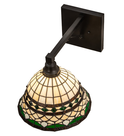 Meyda Lighting Tiffany Roman 12" Textured Black Wall Sconce With Multi-Colored Stained Shade Glass