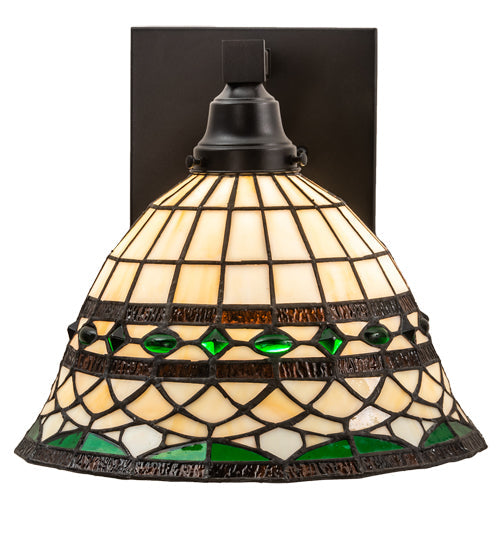 Meyda Lighting Tiffany Roman 12" Textured Black Wall Sconce With Multi-Colored Stained Shade Glass