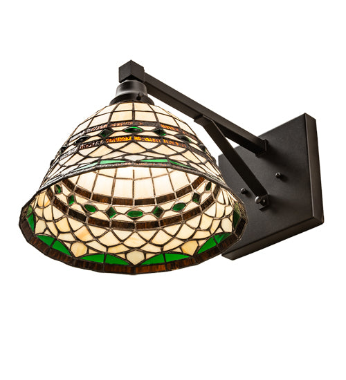 Meyda Lighting Tiffany Roman 12" Textured Black Wall Sconce With Multi-Colored Stained Shade Glass