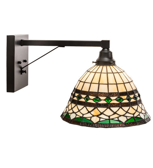 Meyda Lighting Tiffany Roman 12" Textured Black Wall Sconce With Multi-Colored Stained Shade Glass