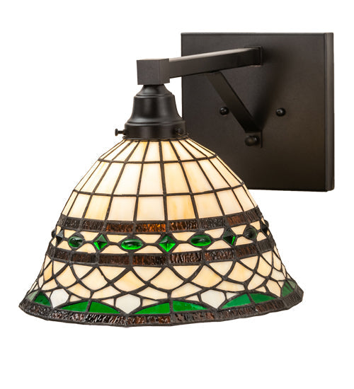 Meyda Lighting Tiffany Roman 12" Textured Black Wall Sconce With Multi-Colored Stained Shade Glass
