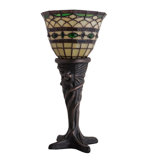 Meyda Lighting Tiffany Roman 14" Mahogany Bronze Table Lamp With Multi-Colored Shade Glass