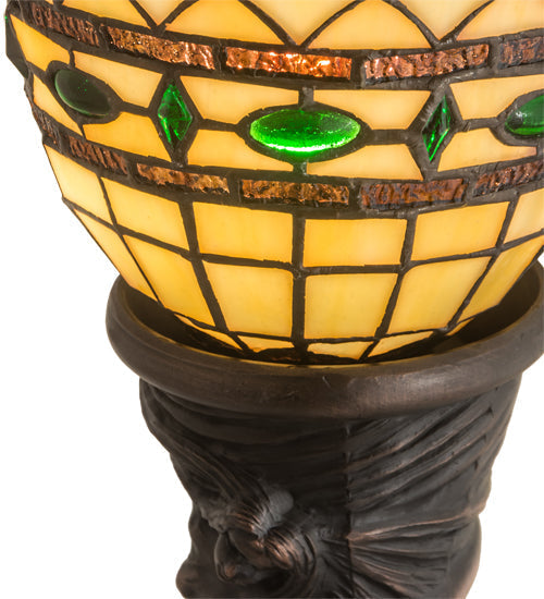 Meyda Lighting Tiffany Roman 14" Mahogany Bronze Table Lamp With Multi-Colored Shade Glass