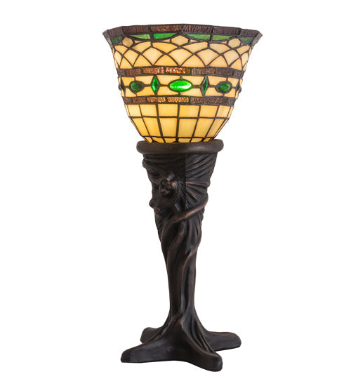 Meyda Lighting Tiffany Roman 14" Mahogany Bronze Table Lamp With Multi-Colored Shade Glass