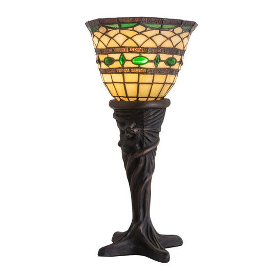 Meyda Lighting Tiffany Roman 14" Mahogany Bronze Table Lamp With Multi-Colored Shade Glass