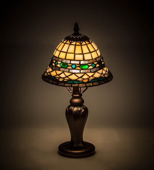 Meyda Lighting Tiffany Roman 15" Mahogany Bronze Mini Table Lamp With Multi-Colored Shade Glass