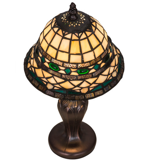 Meyda Lighting Tiffany Roman 15" Mahogany Bronze Mini Table Lamp With Multi-Colored Shade Glass