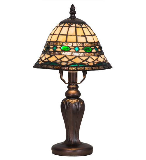 Meyda Lighting Tiffany Roman 15" Mahogany Bronze Mini Table Lamp With Multi-Colored Shade Glass