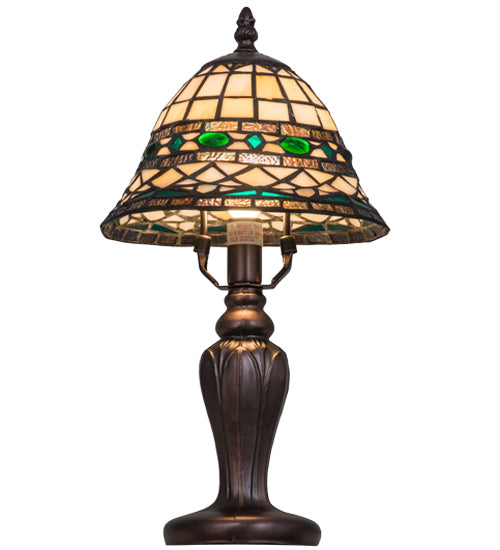 Meyda Lighting Tiffany Roman 15" Mahogany Bronze Mini Table Lamp With Multi-Colored Shade Glass