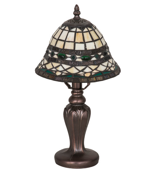 Meyda Lighting Tiffany Roman 15" Mahogany Bronze Mini Table Lamp With Multi-Colored Shade Glass