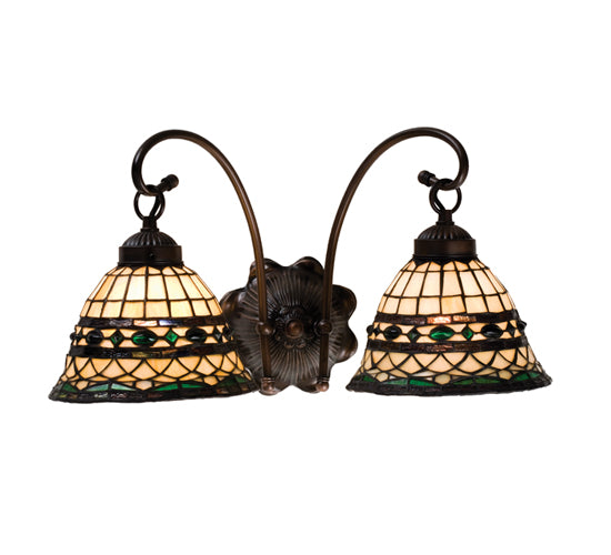 Meyda Lighting Tiffany Roman 18" 2-Light Mahogany Bronze Wall Sconce With Multi-Colored Shade Glass