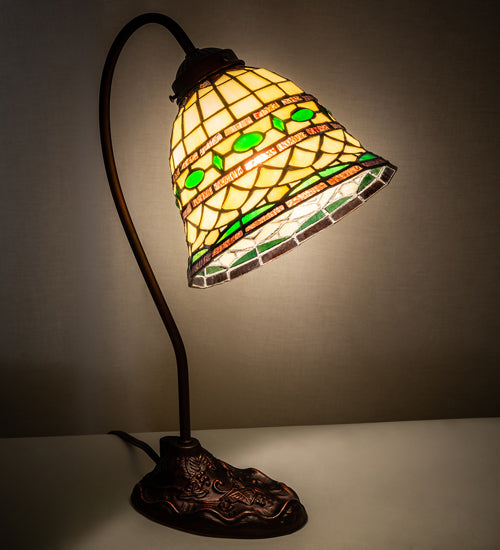 Meyda Lighting Tiffany Roman 18" Mahogany Bronze Desk Table Lamp With Multi-Colored Stained Shade Glass