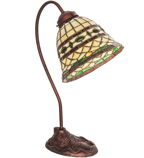 Meyda Lighting Tiffany Roman 18" Mahogany Bronze Desk Table Lamp With Multi-Colored Stained Shade Glass