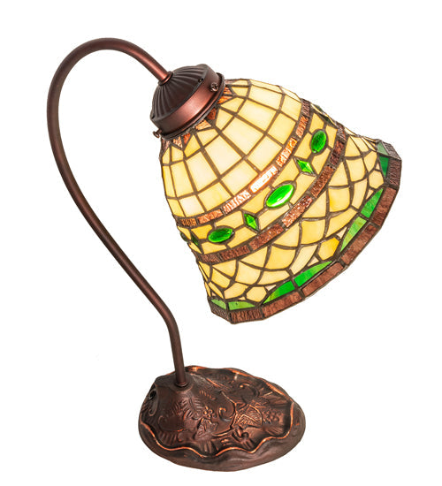 Meyda Lighting Tiffany Roman 18" Mahogany Bronze Desk Table Lamp With Multi-Colored Stained Shade Glass