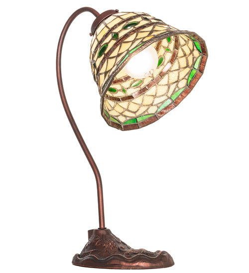 Meyda Lighting Tiffany Roman 18" Mahogany Bronze Desk Table Lamp With Multi-Colored Stained Shade Glass