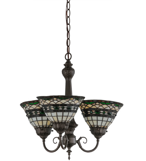 Meyda Lighting Tiffany Roman 20" 3-Light Mahogany Bronze Chandelier With Multi-Colored Shade Glass