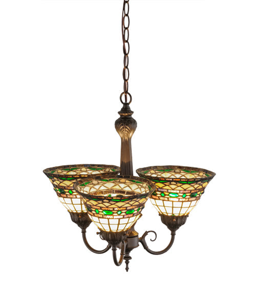 Meyda Lighting Tiffany Roman 20" 3-Light Mahogany Bronze Chandelier With Multi-Colored Shade Glass