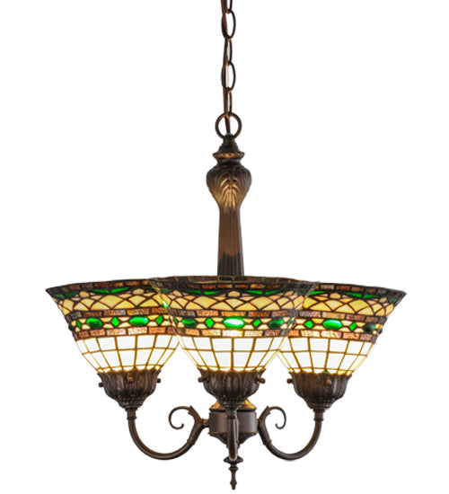 Meyda Lighting Tiffany Roman 20" 3-Light Mahogany Bronze Chandelier With Multi-Colored Shade Glass