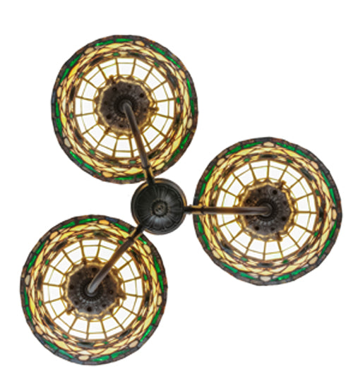 Meyda Lighting Tiffany Roman 20" 3-Light Mahogany Bronze Chandelier With Multi-Colored Shade Glass