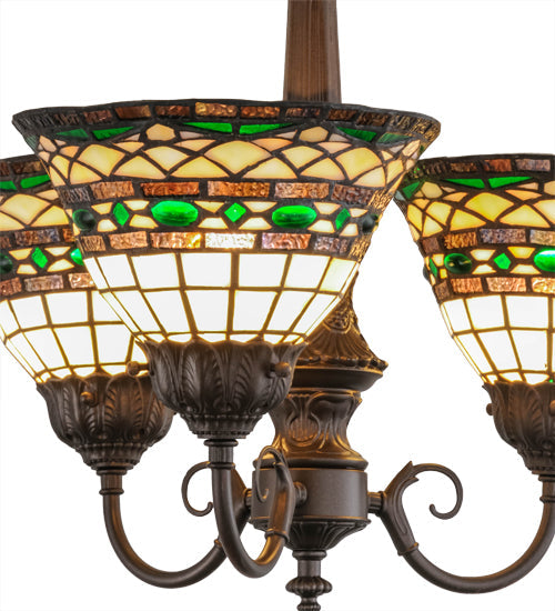 Meyda Lighting Tiffany Roman 20" 3-Light Mahogany Bronze Chandelier With Multi-Colored Shade Glass