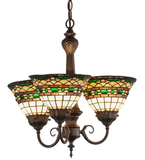 Meyda Lighting Tiffany Roman 20" 3-Light Mahogany Bronze Chandelier With Multi-Colored Shade Glass