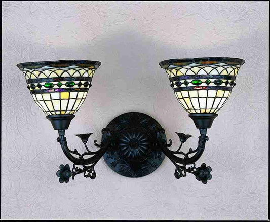 Meyda Lighting Tiffany Roman 21" 2-Light Mahogany Bronze Wall Sconce With Multi-Colored Shade Glass