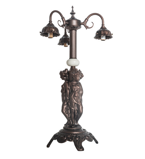 Meyda Lighting Tiffany Roman 23" 3-Light Mahogany Bronze Table Lamp With Multi-Colored Shade Glass