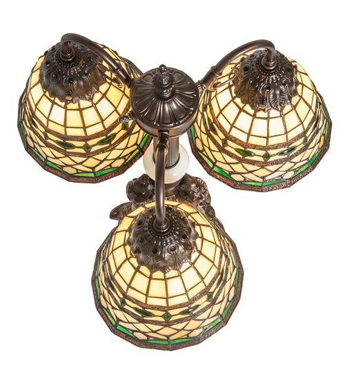 Meyda Lighting Tiffany Roman 23" 3-Light Mahogany Bronze Table Lamp With Multi-Colored Shade Glass