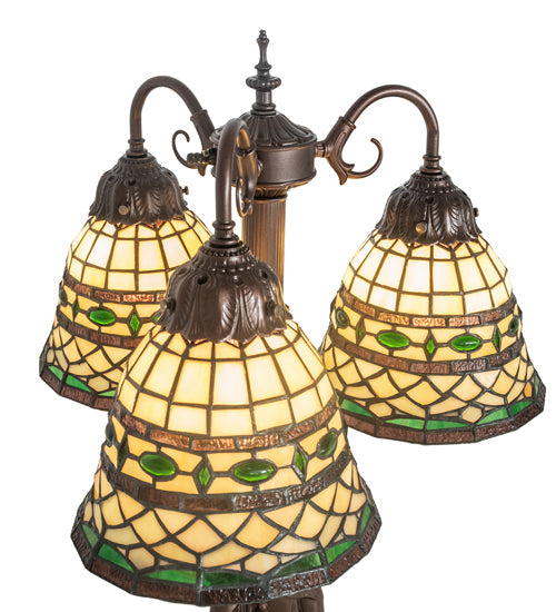 Meyda Lighting Tiffany Roman 23" 3-Light Mahogany Bronze Table Lamp With Multi-Colored Shade Glass