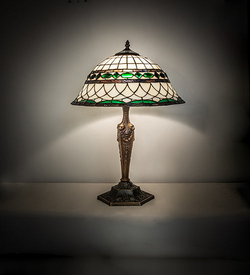 Meyda Lighting Tiffany Roman 23" Antique Brass Table Lamp With Multi-Colored Shade Glass