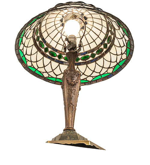 Meyda Lighting Tiffany Roman 23" Antique Brass Table Lamp With Multi-Colored Shade Glass