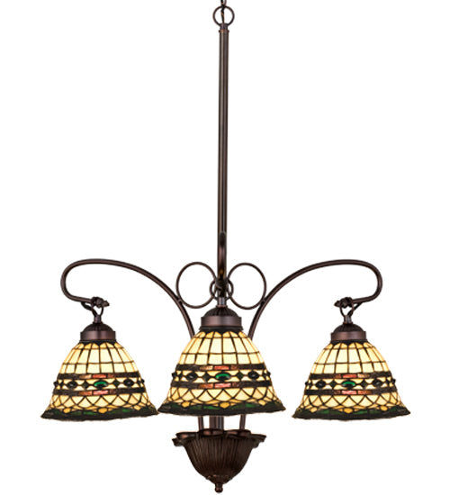 Meyda Lighting Tiffany Roman 24" 3-Light Mahogany Bronze Chandelier With Multi-Colored Shade Glass