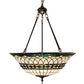 Meyda Lighting Tiffany Roman 24" 3-Light Mahogany Bronze Inverted Pendant Light With Green and Beige Shade Glass