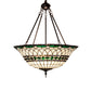 Meyda Lighting Tiffany Roman 24" 3-Light Mahogany Bronze Inverted Pendant Light With Green and Beige Shade Glass