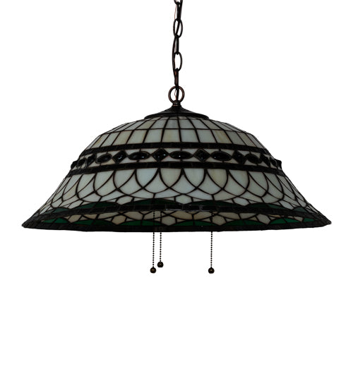 Meyda Lighting Tiffany Roman 24" 3-Light Mahogany Bronze Pendant Light With Green & Beige Stained Shade Glass