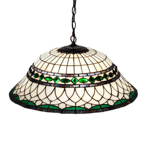 Meyda Lighting Tiffany Roman 24" 3-Light Mahogany Bronze Pendant Light With Green & Beige Stained Shade Glass