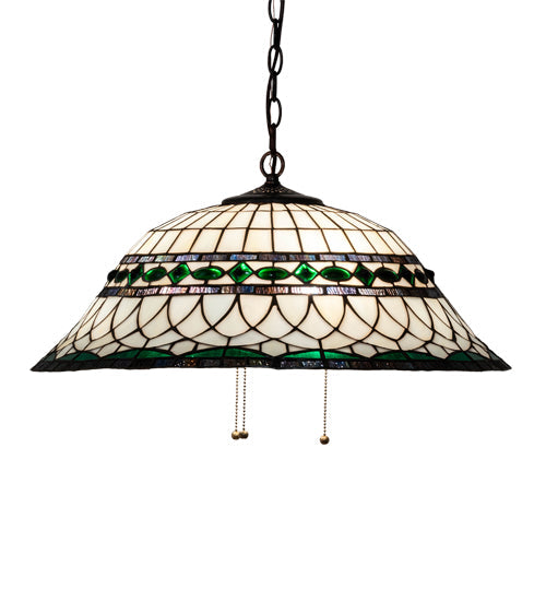 Meyda Lighting Tiffany Roman 24" 3-Light Mahogany Bronze Pendant Light With Green & Beige Stained Shade Glass