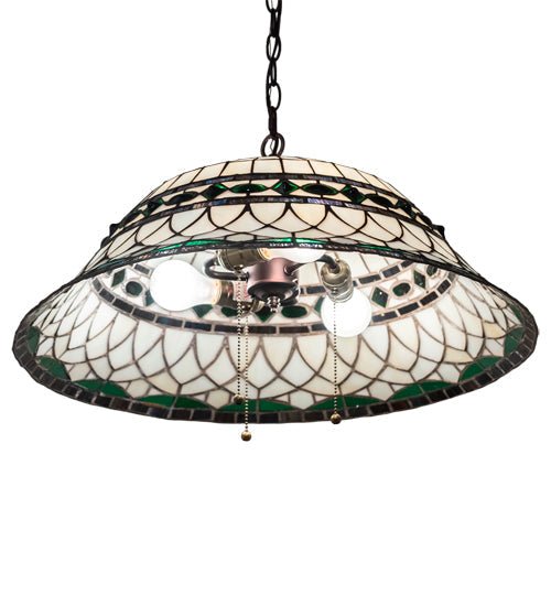 Meyda Lighting Tiffany Roman 24" 3-Light Mahogany Bronze Pendant Light With Green & Beige Stained Shade Glass