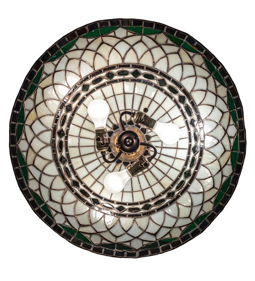 Meyda Lighting Tiffany Roman 24" 3-Light Mahogany Bronze Pendant Light With Green & Beige Stained Shade Glass