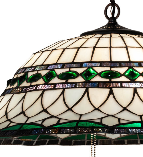 Meyda Lighting Tiffany Roman 24" 3-Light Mahogany Bronze Pendant Light With Green & Beige Stained Shade Glass
