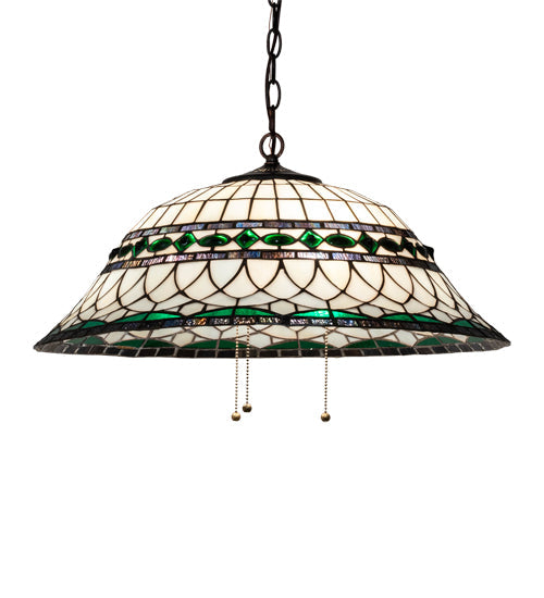 Meyda Lighting Tiffany Roman 24" 3-Light Mahogany Bronze Pendant Light With Green & Beige Stained Shade Glass