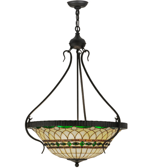 Meyda Lighting Tiffany Roman 27" 4-Light Costello Black Inverted Pendant Light With Multi-Colored Granite Shade Glass